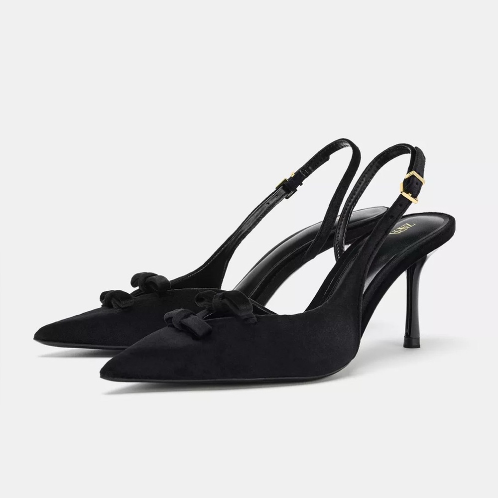 Velvet Effect Bow Slingback Heels